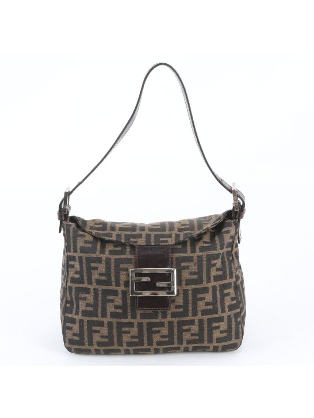 Fendi Zucca Mamma Bucket Leather Canvas Shoulder Bag